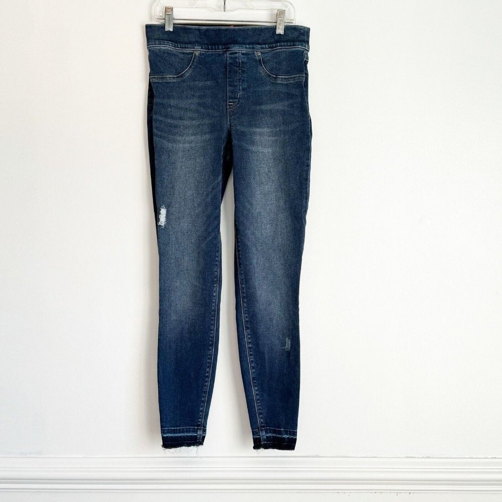 Spanx 20203H Distressed Ankle Skinny Jean-ish Medium Wash Size SMALL Raw Hem